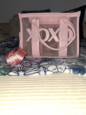 XOXO Pink Clear Mesh Tote Bag with Detachable Strap
